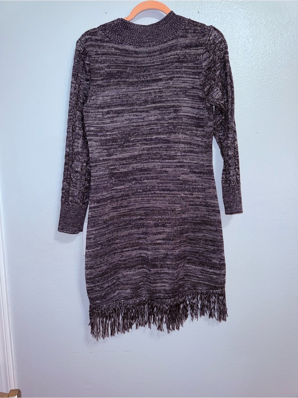 Soft Surroundings Heathered Charcoal Fringe-Hem Long Sleeve Dress
